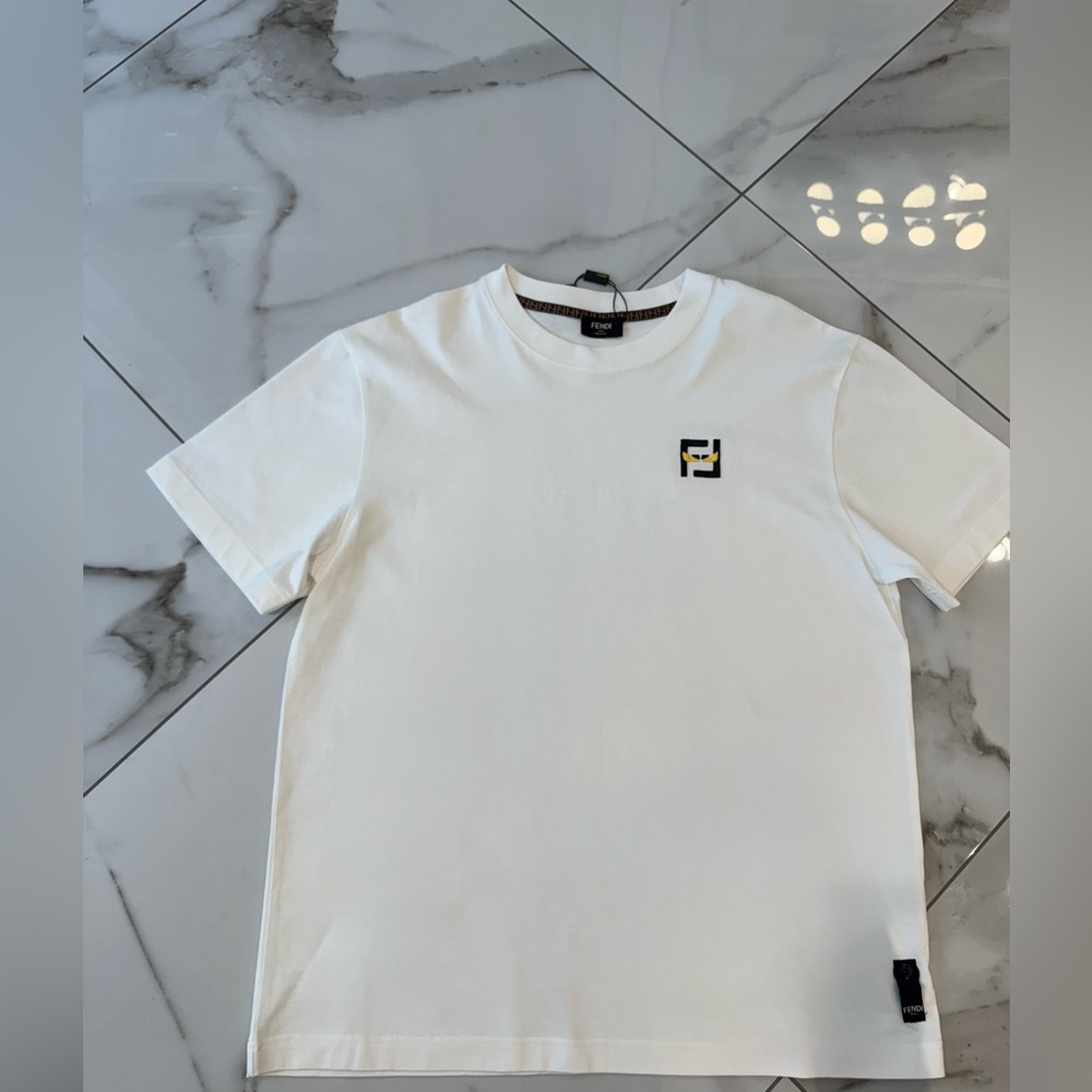 Fendi White Short Sleeve Tee with Logo